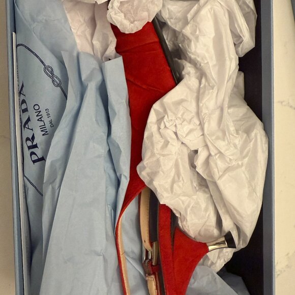 Prada Red Suede Slingback Kitten Heels Size 38 - Picture 2 of 15